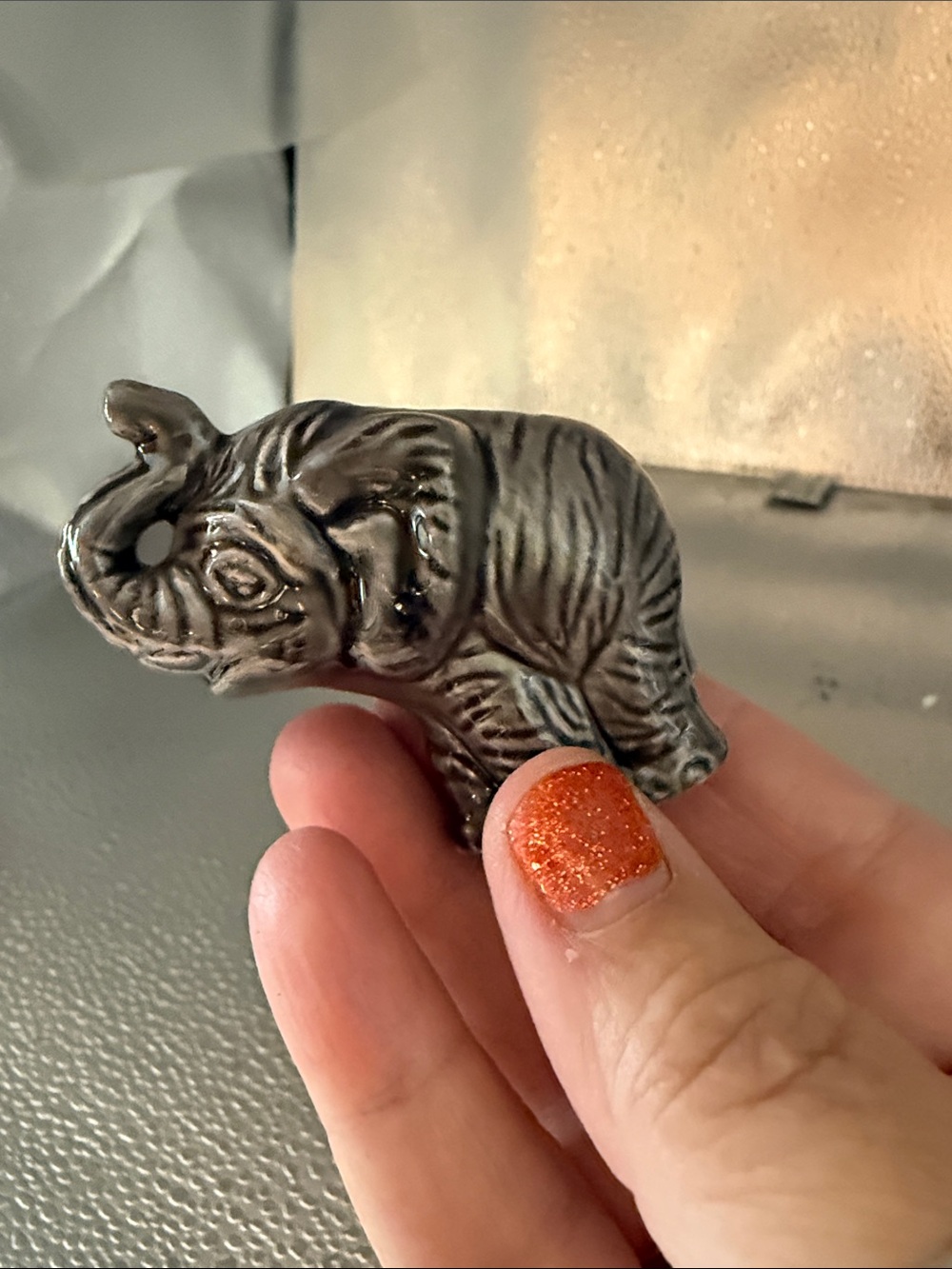 Vintage Lusterware Grey Ceramic Miniature Elephant Figurine